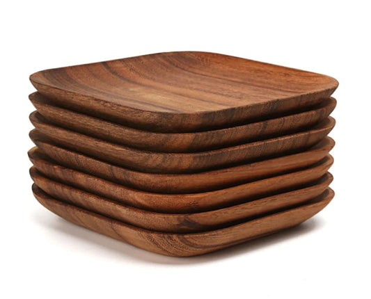 Square Shaped Wooden Plate Set